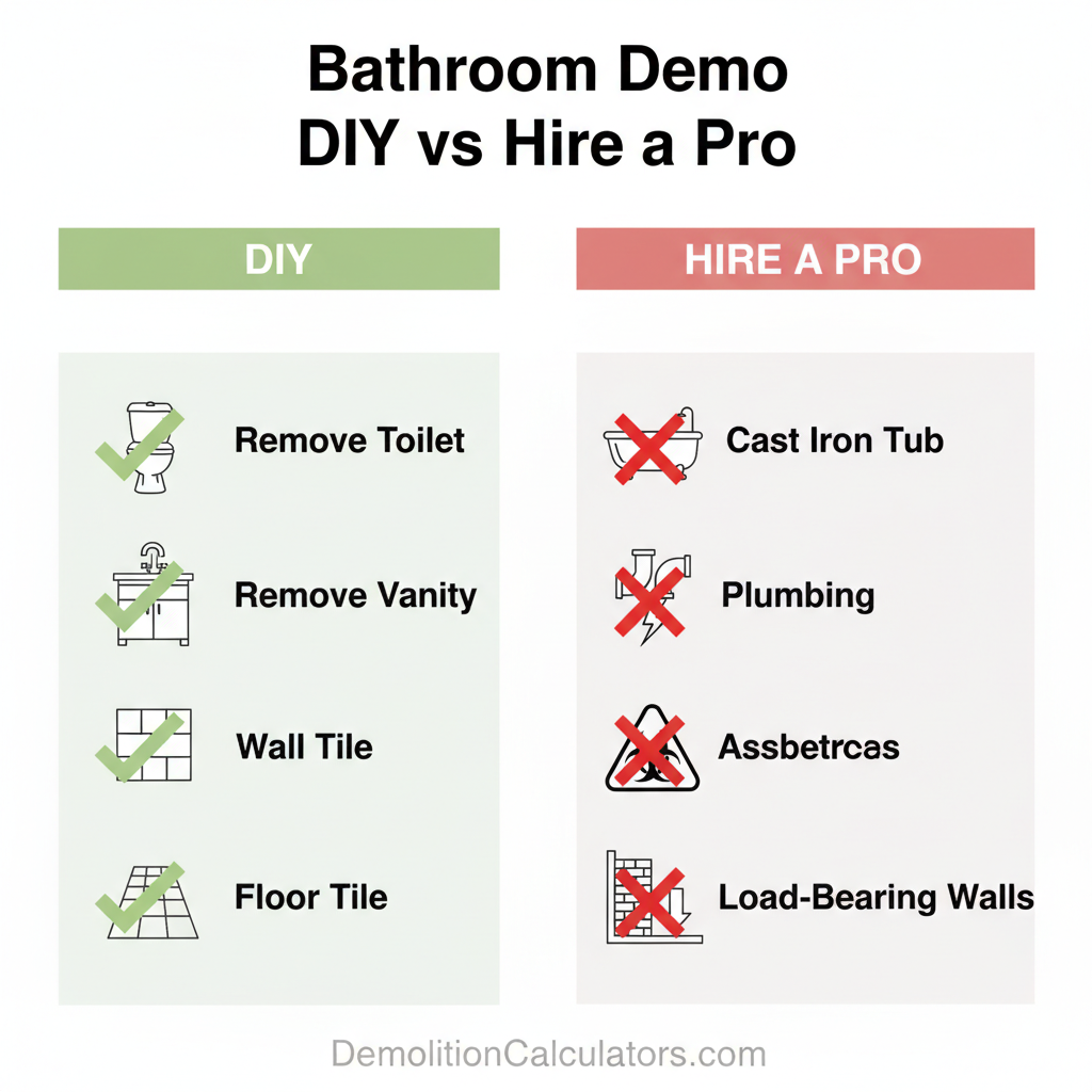 Bathroom demolition DIY versus professional — what homeowners can safely do themselves versus what requires a licensed contractor
